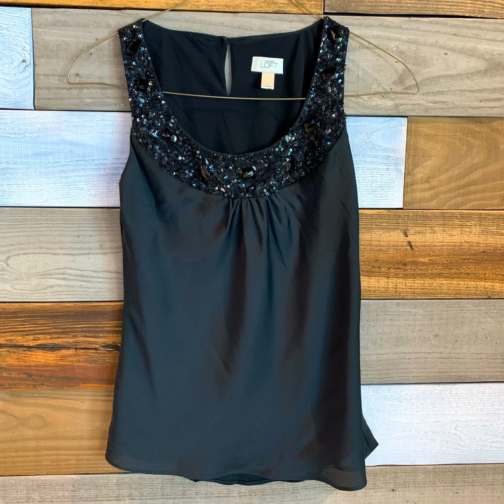Ann Taylor Loft Black Beaded Blouse (Sz 6 )